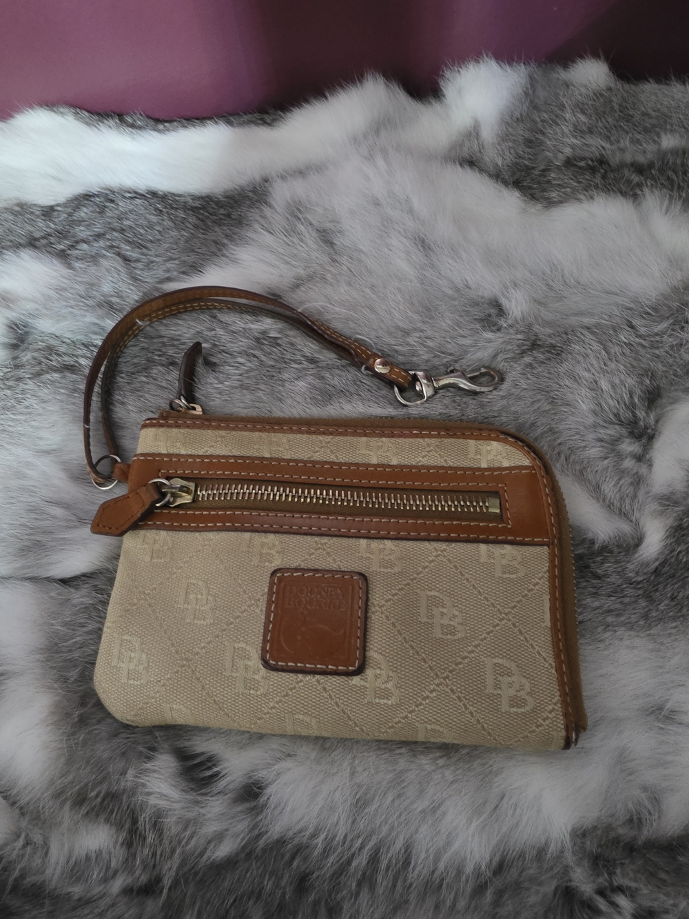 Dooney & Bourke Beige and Brown Leather-Trim Wristlet